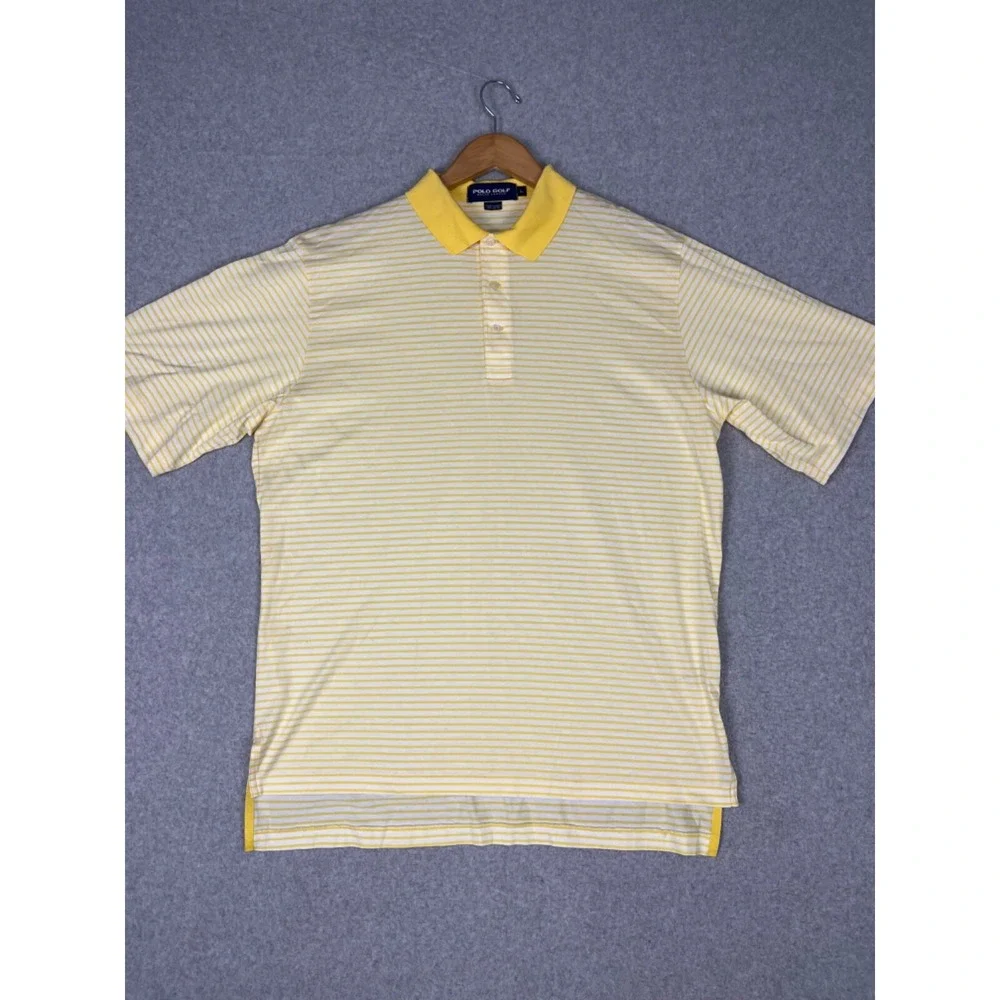 Polo Golf Ralph‎ Lauren Shirt Mens L Yellow Stripe Short Sleeve Preppy Casual